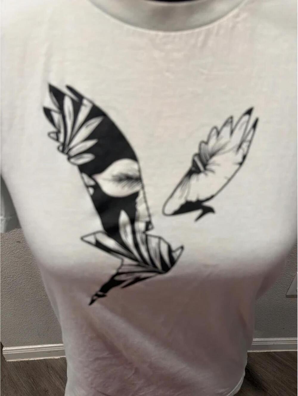 White Graphic T-Shirt with Bird Design - Picture 2 of 4
